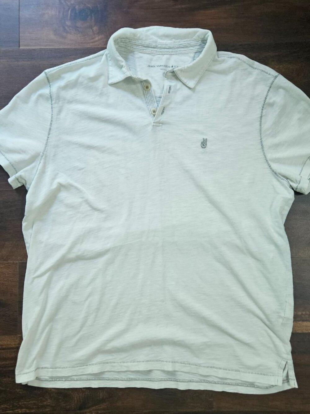 JOHN VARVATOS USA Peace Slub Knit Slim Fit Polo Shirt Men L White Cotton Casual